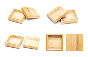 Various angle of small wooden boxs on white background