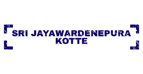 SRI JAYAWARDENEPURA KOTTE title seal watermark with corroded texture. Text title is placed between corners. Blue vector rubber print of SRI JAYAWARDENEPURA KOTTE with scratched texture.
