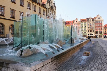 The Fountain on The Market Square in Wrocław, Poland (Rynek we Wrocławiu, Großer Ring zu Breslau)