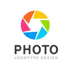 Photography logo template modern vector creative symbol. Shutter lens camera icon design element