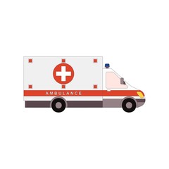 Ambulance car icon isolated on white background. Side view emergency medical van transport in flat style. Vector illustration