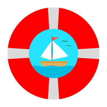 red life preserver with sailboat clip art preview