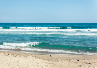 View of the beach of Catania, Sicily, Italy, Lido Cled.