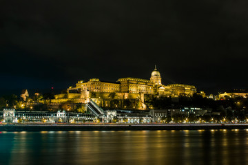 Fototapeta na wymiar Buda Castle on the banks of the Danube River in Budapest at night. Hungary
