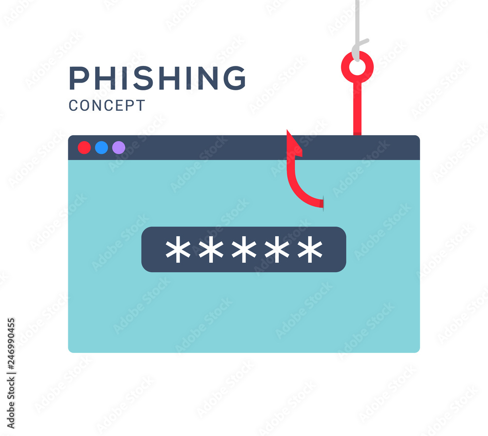Poster data phishing hacking online. scam envelope concept. computer data fishing hack crime