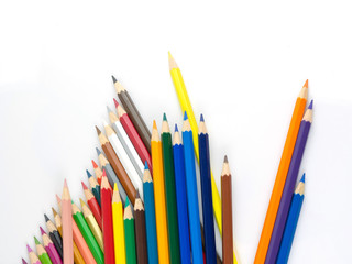 Multicolored pencils with free space for text on white background, Color pencils isolated