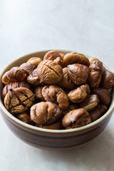 Peeled Roasted Raw Organic Chestnuts in Bowl.