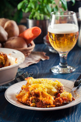 Portion of shepherd's pie or cottage pie on a plate