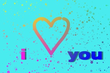 Bright sign heart on flicker turquoise color gradient background greeting card