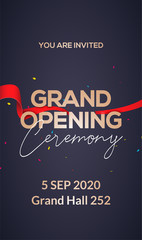 Grand Opening ceremony poster concept invitation. Grand opening event decoration party template