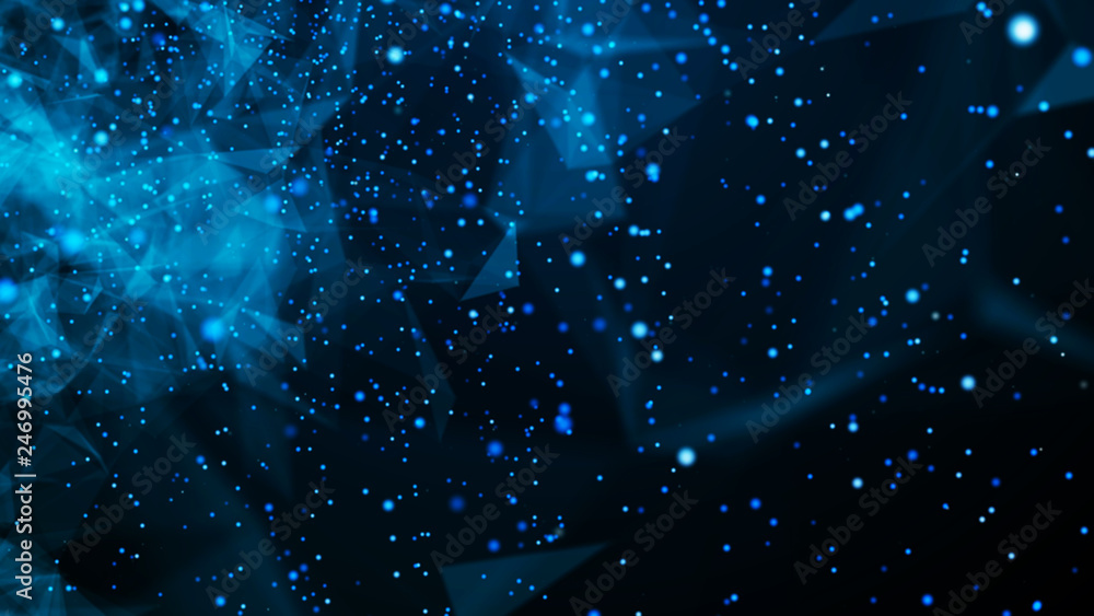 Aufkleber visualization of electron particles in the world of atoms and molecules. network nodes blue plexus b