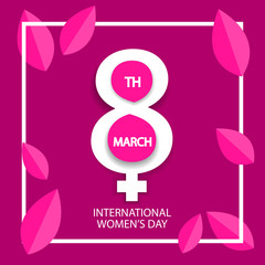 women's day, March 8 celebration sign on pink background