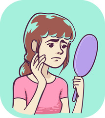 Girl Symptom Face Anxiety Illustration
