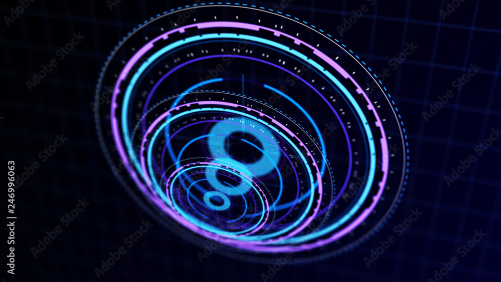 Wall mural futuristic control mechanisms on net background.scientific futuristic interface. round blue abstract