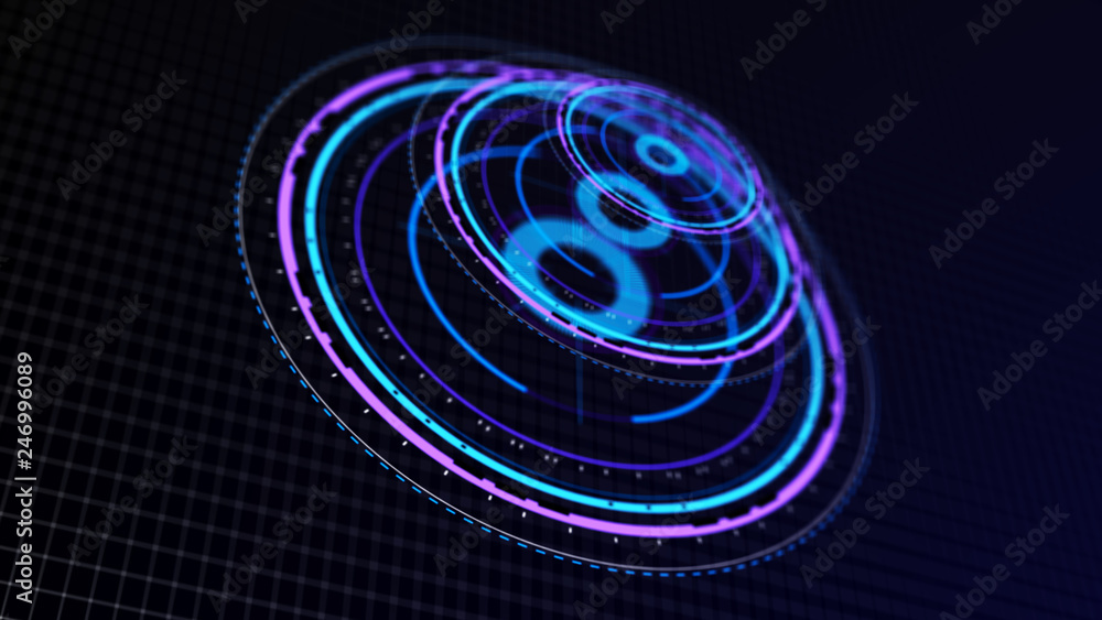 Wall mural futuristic control mechanisms on net background.scientific futuristic interface. round blue abstract