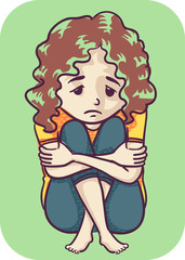 Kid Girl Anxiety Illustration