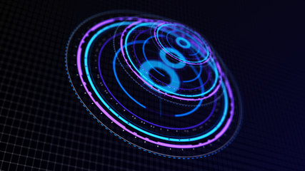 Futuristic control mechanisms on net background.Scientific futuristic interface. Round blue abstract radar concept.3D rendering. - obrazy, fototapety, plakaty