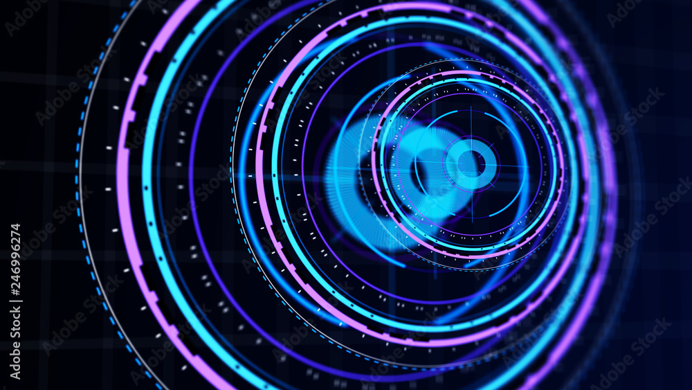 Wall mural futuristic control mechanisms on net background.scientific futuristic interface. round blue abstract