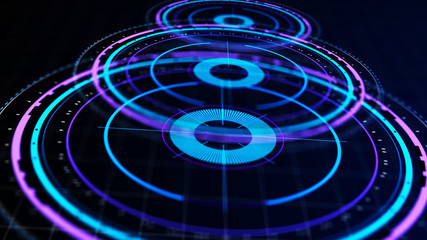 Futuristic control mechanisms on net background.Scientific futuristic interface. Round blue abstract radar concept.3D rendering.