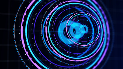 Futuristic control mechanisms on net background.Scientific futuristic interface. Round blue abstract radar concept.3D rendering.