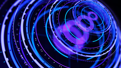 Futuristic control mechanisms on net background.Scientific futuristic interface. Round blue abstract radar concept.3D rendering.