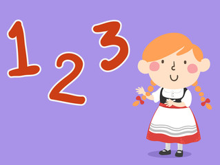 German Kid Girl Numbers 123 Illustration