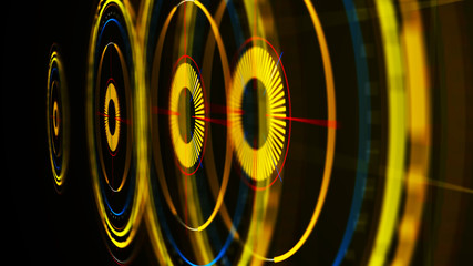 Futuristic control mechanisms on net background.Scientific futuristic interface. Round yellow...