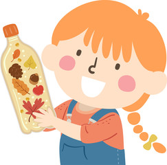 Kid Girl Autumn Sensory Bottle Illustration
