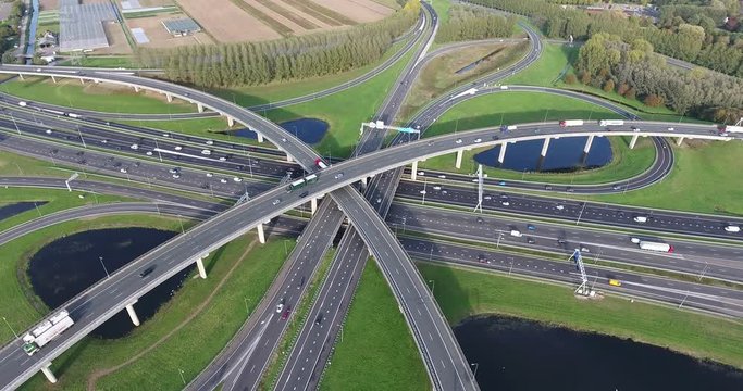 Aerial shoot of highway junction, Netherlands
