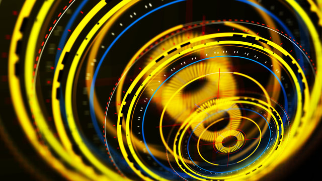 Futuristic control mechanisms on net background.Scientific futuristic interface. Round yellow abstract radar concept.3D rendering.