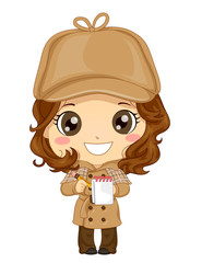 Kid Girl Detective Costume Illustration