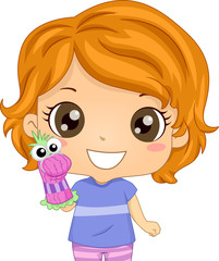 Kid Girl Hand Sock Puppet Play Illustration