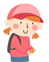 Kid Girl Hold Star Fish Illustration