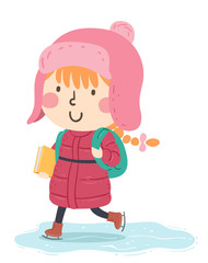 Kid Girl Skate School Illustration