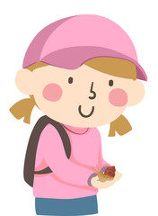 Kid Girl Snail On Hand Illustration