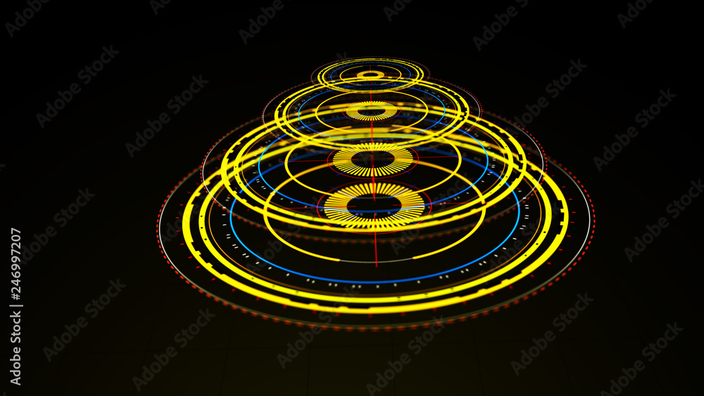 Canvas Prints futuristic control mechanisms on net background.scientific futuristic interface. round yellow abstra