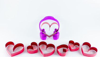 Ribbons shaped as hearts on white background, valentine day concept, happy valentine.