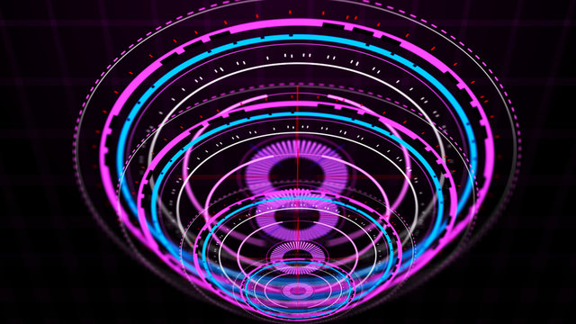 Futuristic control mechanisms on net background.Scientific futuristic interface. Round purple abstract radar concept.3D rendering.