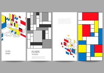 The minimalistic vector illustration of the editable layout of flyer, banner design templates. Abstract polygonal background, colorful mosaic pattern, retro bauhaus de stijl design.