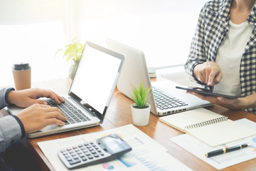 Startup Teamwork Brainstorming Meeting with Graph Planning strategy and financial plan to investment.