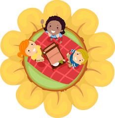 Naklejka premium Stickman Kids Spring Picnic Flower Illustration