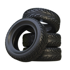 Fototapeta na wymiar Group black tires, isolated