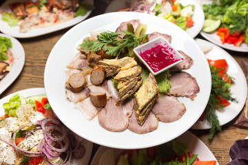 many dishes on the table