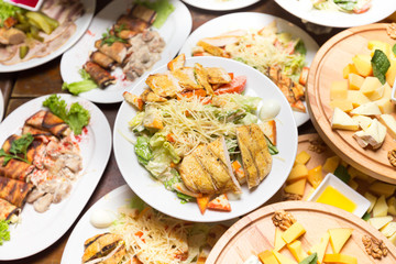 different salads in the restaurant
