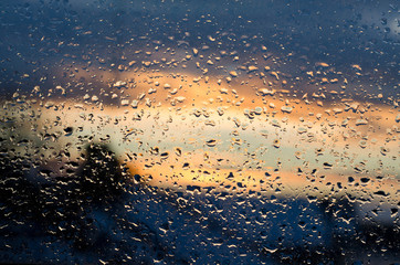 Raindrops on the window glass