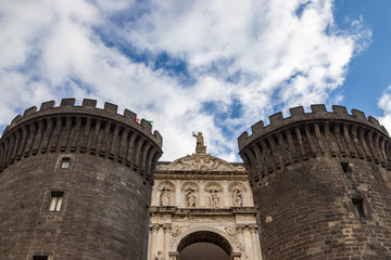 The medieval castle of Maschio Angioino or Castel Nuovo (New Castle) at sunny holiday