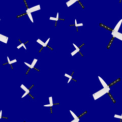 Seamless pattern of kitchen knives on a colored background.