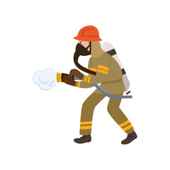Boy Firefighter Wearing Protective Uniform, Helmet and Mask, Freman Character Doing His Job Vector Illustration