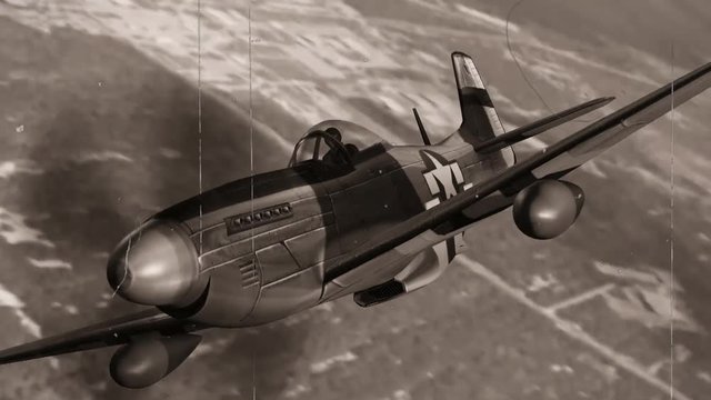 Dogfight - Air combat between two propeller military fighter aircrafts from the WW2 - old vintage movie loock