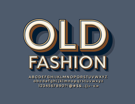 Vector old fashioned Alphabet. Vintage style Font. Bright Retro Letters, Numbers and Symbols. 